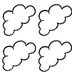 four cloud shapes drawn in black and white