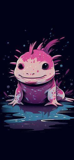 a pink and purple frog sitting on top of water