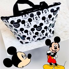 Disney Mickey Mouse Tote Lunch Bag 10.8”X3.9”X6.5”. - Material: Polyester, Expanded Polyethylene, Aluminum - Dry Inside Out After Use - Not Waterproof - Measures 10.8”X3.9”X6.5” Cheap Mickey Mouse Rectangular Bag, Black Disney Bags With Character Print, Themed Black Bag With Character Print, Black Themed Bag With Character Print, Disney Black School Bags, Disney Style Black School Bags, Playful Mickey Mouse Bags For Disney Trips, Black Disney Rectangular Bag, Playful Bags With Character Print For Everyday Use