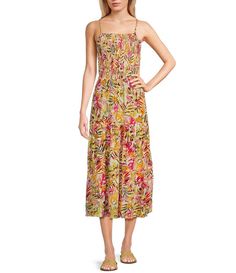 Rip Curl Copacabana Floral Print Smocked Midi Dress | Dillard's Summer Multicolor Smocked Dress With Smocked Bodice, Multicolor Smocked Dress For Summer, Multicolor Smocked Dress With Smocked Bodice For Summer, Summer Multicolor Smocked Dress With Floral Print, Multicolor Smocked Beach Dress, Multicolor Smocked Sundress For Beach, Multicolor Smocked Dress For Beach, Multicolor Smocked Sundress For The Beach, Multicolor Smocked Summer Vacation Dress