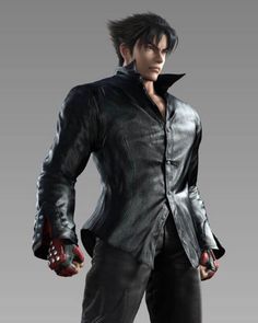 Tekken 8 Jin Kazama Black Leather Jacket Tekken 8 Jin, Collarless Leather Jacket, Red Jacket Leather, Celebrity Inspired Outfits, Tekken 8, Jin Kazama, Blue Leather Jacket, Black Leather Coat, Leather Jacket With Hood