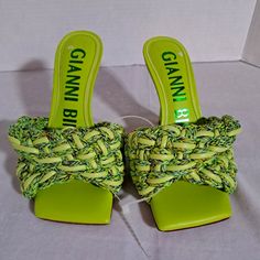 Gianni Bini Green Bibby Woven Leather Corded, Square Toe Sandal.Leather Upper, Size 5. Nwob. Green Square Toe Sandals For Party, Green Synthetic Sandals With Square Toe, Green Square Toe Sandals For Spring, Green Synthetic Square Toe Sandals, Green Square Toe Synthetic Sandals, Casual Green Square Toe Sandals, Green Leather Sandals For Party, Green Leather Party Sandals, Casual Green Sandals With Wrapped Heel