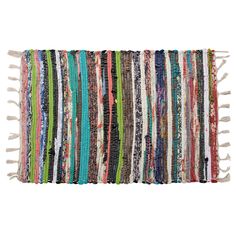 multicolored striped rug with tassels