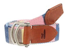 johnnie-O Bowen Canvas Web Belt - Men's Belts : Gulf Blue : The cool color blocking on this Johnnie-O belt will add to any outfit you pair it with. Printed cotton canvas belt strap with washed leather tabs. Brushed silver hardware. Sliding adjustable buckle. Imported. Measurements: Width: 1 1 4 in Weight: 3 oz Product measurements were taken using size MD. Please note that measurements may vary by size. Adjustable Casual Belts For Spring, Casual Leather Belts And Suspenders, Casual Spring Fabric Belt, Casual Multicolor Fabric Belt, Casual Belts With Buckle Closure For Spring, Casual Belt With Buckle Closure For Spring, Casual Multicolor Adjustable Belt, Web Belt, Card Weaving