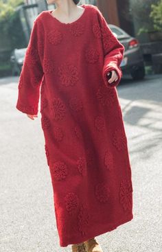 "Precautions This woolen dress requires dry cleaning 【Fabric】 Wool Lining cotton 【Color】 Red,  khaki 【Size】 M; Shoulder width is not limited Shoulder + sleeve length 66cm/ 25\" Bust 120cm/ 47\" length 119cm / 46 \" Hem circumference 160cm/ 62\" L; Shoulder width is not limited Shoulder + sleeve length 66cm/ 25\" Bust 120cm/ 47\" length 129cm / 50 \" Hem circumference 160cm/ 62\" Washing & Care instructions: -Hand wash or gently machine washable do not tumble dry -Gentle wash cycle (40oC) -If you Wool Robe, Winter Maxi Dress, Winter Wool Dress, Wool Dresses, Winter Maxi, Womens Winter Dresses, Maxi Dress Winter, Woolen Dresses, Harness Dress