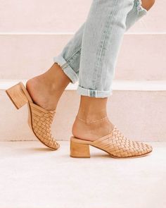 Smart Casual Women Summer, Woven Mules, Smart Casual Women, Heeled Mule, Womens Summer Shoes, Womens Mules, Leather Clogs, Leather Slides, Leather Mules