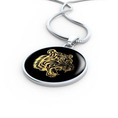 "This Tiger Necklace Is the Perfect Gift Whether for Yourself or a Loved One. Explore all our Symbolic Jewelry here: https://www.etsy.com/in-en/shop/SymbolicPresent?ref=seller-platform-mcnav§ion_id=22069637 ➜ Our jewelry is made of high-quality surgical steel with a shatterproof liquid glass coating and an 18k gold finish option. ➜ Engrave onto the back of the Tiger pendant your loved one's name, your wedding date, an anniversary, or anything else you want to remember and keep you close to her h Personalized Silver Chain Necklace With Round Pendant, Silver Personalized Chain Necklace With Round Pendant, Custom Silver Necklace With Adjustable Chain For Gift, Custom Silver Necklace With Adjustable Chain As Gift, Symbolic Metal Snake Chain Necklace, Symbolic Snake Chain Necklace, Spiritual Metal Chain Necklace For Gift, Personalized Silver Snake Chain Jewelry, Symbolic Metal Jewelry With Box Chain