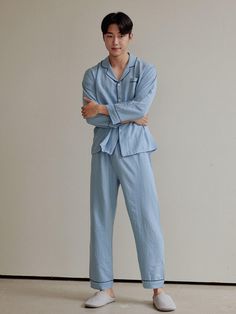 Composition : 100% polyesterColor : Blue_95, Blue_100, Blue_105Country of Origin : Republic of Korea Light Blue Cotton Relaxed Fit Sleepwear, Light Blue Cotton Long Sleeve Sets, Light Blue Cotton Loungewear Sets, Light Blue Cotton Lounge Sets, Light Blue Cotton Sleepwear With Relaxed Fit, Blue Cotton Sleepwear, Blue Cotton Sleepwear For Pajama Party, Casual Light Blue Pajama Party Sets, Light Blue Cotton Sleepwear For Pajama Party