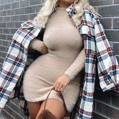 Fashion Nova Beverly Hills Babe Dress - Nude Long Sleeve Satin Dress, Long Sleeve Dresses Fall, Side Cutout Dress, Green Summer Dresses, Flare Shirt, Green Long Sleeve Dress, Satin Shirt Dress, Bodycon Sweater, Bodycon Sweater Dress