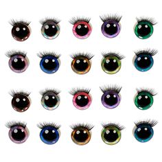 many different colored eyes with long eyelashes