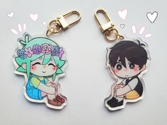 "Omori Matching Keychains! : The acrylic charm is double sided and 2.5\" (inches) (same design on each side) The keychain clasps are gold and matching! These keychains are made to order and could take 2-3 weeks to ship. Thank You!" Matching Phone Keychains, Matching Keychains For 4, Funky Keychains, Matching Plush Keychain, Undertale Keychain, Matching Sanrio Keychains, Chibi Base, Matching Keychain, Anime Jewelry