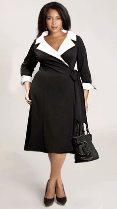 Collar Wrap Dress, Ladies Plus Size Dresses, Plus Size Spring Dresses, Hepburn Dress, Black Plus Size Dress, Plus Size Winter Outfits, Plus Size Black Dresses, Plus Size Fashion Tips, Vestido Plus Size