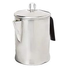 a stainless steel coffee pot with a lid and handle on an isolated white background photo