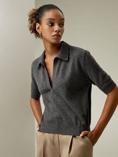 Explore our exquisite collection of luxury cashmere polo neck sweaters in camel ang gray color. Made with 100% cashmere, these sweaters are perfect for both work and leisure. Cashmere Polo Sweater, Cashmere Polo, Womens Active Wear Outfits, Autumn Knitwear, Silk Pajamas Women, Loungewear Fashion, Camisole Set, Polo Women, Striped Midi Skirt