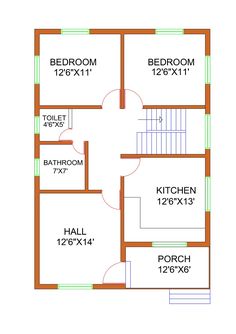 the floor plan for a two bedroom house with an attached kitchen and living room area