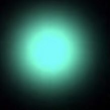 an image of a green light in the middle of the dark night with only one eye visible