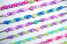 Chunky acrylic chain choker necklaces with ufo charms, with adjustable stainless steel extender chain. Necklaces are 16 inches in total length, adjustable to choker-length with the steel chain. Kidcore Accessories, Retro Kidcore, Y2k Acrylic, Uchuu Kei, Acrylic Necklace, Rainbow Pastel, Kandi Bracelets, Jewelry Aesthetic, Neon Rainbow