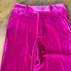 Fun Holiday Attire. New. Never Worn. Wide Leg Magenta Velvet Pants. Accent Piece. Stylish. Hot Pink Velvet Pants Outfit, Pink Velvet Wide Leg Pants, Fitted Velvet Wide Leg Pants, Pink Velvet Flare Leggings, Pink Velvet Joggers, Magenta Velvet, Juicy Couture Pants, Couture Pants, Magenta Color