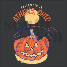 an orange and black pumpkin with the words halloween in athen's ouho on it