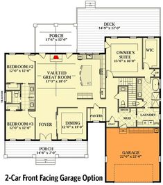 the floor plan for a two - car garage with an open living room and dining area