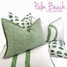 the palm beach collection pillows are green and white