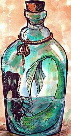 a painting of a mermaid in a bottle