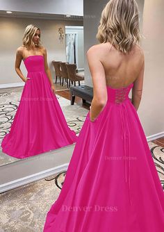 A Line Scalloped Neck Sweep Train Satin Prom Dress Outfits For Women With Pockets Prom Dress With Pockets, Sweep Train Prom Dress, Navy Prom Dresses, Dark Red Dresses, Designer Party Dresses, Prom Dresses With Pockets, Red Dresses Classy, Corset Dress Prom, Mermaid Bridesmaid Dresses