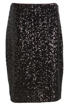 A night-out take on a classic pencil silhouette–this elevated skirt is covered in dazzling light-catching sequins. Lined 95% polyester, 5% spandex Hand wash, dry flat Imported Sequin Pencil Skirt, Pencil Silhouette, Fabric Gift Bags, Fabric Gifts, Free Fabric, Black Fits, Pencil Skirt, Night Out, Sequin