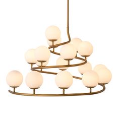 a large chandelier with white balls hanging from it's arms and four lights on each end