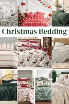 a collage of christmas bedding and comforters in various styles, sizes and colors