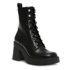 Brand New Without Box. Size 10. Lofted By A Towering Block Heel, This Classic Pair Of Combat Boots Are Designed With A Squared Toe For Modern Appeal. 3 1/2" Heel; 1" Platform (Size 6m) Square Toe Lace-Up Vamp Synthetic Upper And Sole Chunky Platform Lace-up Boots, Edgy Platform Boots For Work, Edgy Platform Boots For Workwear, Trendy Formal Lace-up Boots With Round Toe, Formal Trendy Lace-up Boots With Round Toe, Medium Width Heels With Lug Sole, Edgy Heels For Workwear, Fall Season Synthetic Combat Boots, High Heel Combat Boots