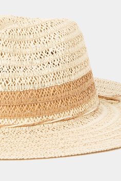 Vacay Straw Sun Hat, Ivory Contrast band detail Cream Wide Brim Woven Hat, Summer Woven Beige Hat Bands, Summer Beige Woven Hat Bands, Beige Woven Hat Bands For Summer, Beige Woven Fedora With Flat Brim, Adjustable Cream Woven Sun Hat, Adjustable Cream Woven Panama Hat, Cream Woven Panama Hat For Spring, White Woven Brimmed Hat Bands