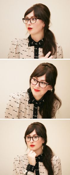 Retro. Reminds me of Zooey Deschannel. Bangs And Glasses, Geek Glasses, Glitter Girl, Style Inspiration Fall, Geek Chic, Classy And Fabulous, Eyewear Fashion, Hairstyles With Bangs, Spring Summer Fashion