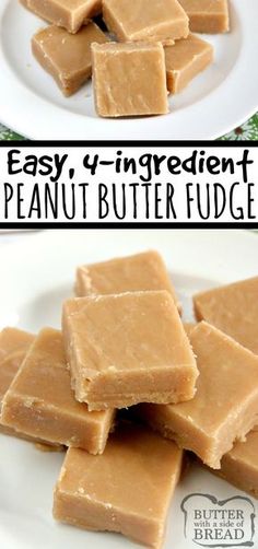 easy 4 ingredient peanut butter fudge on a white plate