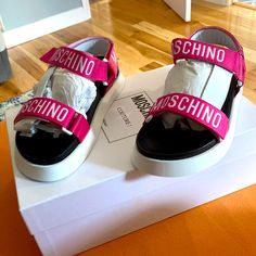 Nwt Moschino Sandals Size 38. True Ti Size Box And Dust Bag Is Included. Moschino Barbie Collection, Love Moschino Shoes, Moschino Heart Bag, Moschino Crossbody Bag, Chic High Heels, Moschino Logo, Love Moschino Pink Bag, Criss Cross Sandals, Flower Sandals