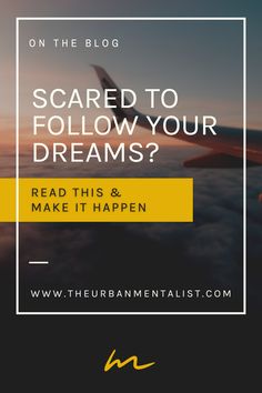 an airplane wing with the words scared to follow your dreams? read this & make it happen