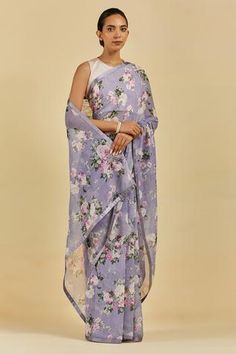 Shop for Atelier Shikaarbagh Blue Sophie Floral Print Saree With Blouse for Women Online at Aza Fashions Blue Floral Saree, Floral Print Saree, Floral Print Sarees, Print Saree, Blue Saree, Blouse For Women, Saree With Blouse, Blouse Online, Printed Sarees