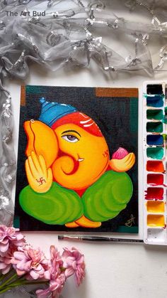 Ganesha Acrylic Painting, Art Painting Diy, Paintings Abstract Art, Ganesha Drawing, Ganesh Art Paintings, Buddha Art Painting, Art Painting Tools, Small Canvas Paintings, Ganesh Art