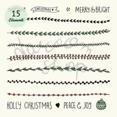 christmas and new year's day hand drawn doodles with the words holly christmas, peace & joy