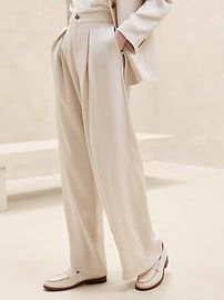 Satin Pleated Wide-Leg Pant | Banana Republic Factory Simple Wardrobe, Oyster Pearl, Wide Leg Dress Pants, Summer Work Outfits, Banana Republic Factory, Pleated Pants, Petite Size, Wedding Suits, Black Print