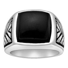 "Add a cool new element to your look with this black ion-plated stainless steel black agate ring. Add a cool new element to your look with this black ion-plated stainless steel black agate ring. Width: 15 mm Metal: stainless steel Plating: black ion-plated Finish: polished Additional details: black agate Packaging: boxed Please note, due to the high value of this item, a signature may be required upon delivery. Size: 10"". Color: Multicolor. Gender: male. Age Group: adult." Black Stainless Steel Ring With Polished Finish, Modern Black Rings For Formal Occasions, Modern Black Round Rings, Modern Matte Black Jewelry For Gifts, Modern Matte Black Jewelry As Gift, Modern Matte Black Jewelry As A Gift, Black Stainless Steel Jewelry With Black Enamel, Modern Adjustable Black Jewelry, Black Metal Rings For Gifts