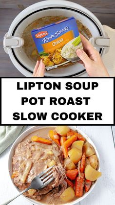 a person holding a spoon over a bowl of soup