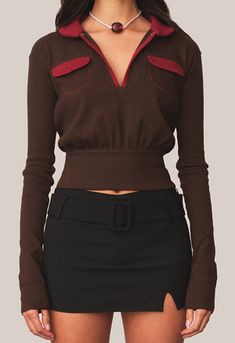 Toy Sweater Brown Red – Tae Park Brown And Red Outfit, Red And Brown Outfit, Cropped Sweater Outfit, Sweater Brown, Red Sweater, Brown Sweater, Fashion Killa, Look Cool, Teen Fashion