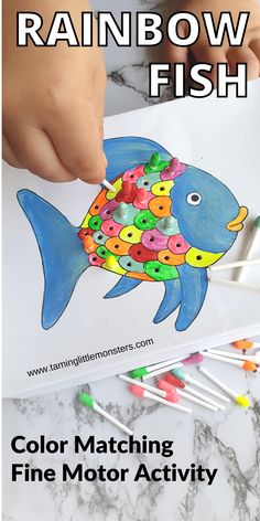 rainbow fish color matching fine motor activity for toddlers to learn colors with the help of colored pencils