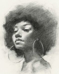 a drawing of a woman with large hoop earrings