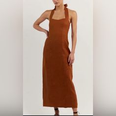 Didsh Brand New With Tags Halter Linen Dress. Light Brown Linen Dress, Halter Long Dress, Linen Long Dress, Dress Sweetheart Neckline, Long Linen Dress, Halter Midi Dress, Sleeveless Midi Dress, Invisible Zip, Halter Style