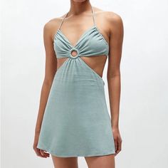 Nwt Pacsun X L.A. Hearts O-Ring Linen Halter Open Back Side Cut-Out Mini Dress Features: Front O-Ring, Cutout Sides, V-Neckline, Adjustable Ties At Neck And Back, Halter, Mini Length Size: Small Material: 70% Rayon, 30% Linen Nwt Pacsun X L.A. Hearts O-Ring Linen Halter Open Back Side Cut-Out Mini Dress Summer Mini Dress With Cutout For The Beach, Summer Mini Dress With Cutout For Beach, Summer Halter Dress With Cutout For Date Night, Spring Beach Halter Dress With Cutout Details, Spring Beach Halter Dress With Cutout, Spring Cutout Halter Dress For The Beach, Fitted Cutout Dress For Beach Season, Summer Halter Neck Dress With Cutout, Summer Green Mini Dress With Cutout