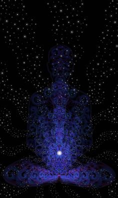 a person sitting in the middle of a space filled with stars