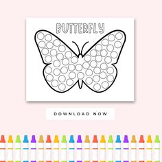 a butterfly coloring page with the words, butterflies and crayons on it's back