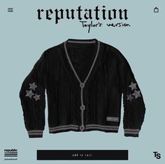 an image of a cardigan sweater with stars on it and the words repuptation written